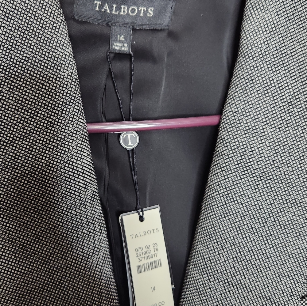Talbots NWT Twill Wool Blend Blazer Jacket Black Circle Print Size 14 Women's - Picture 9 of 10